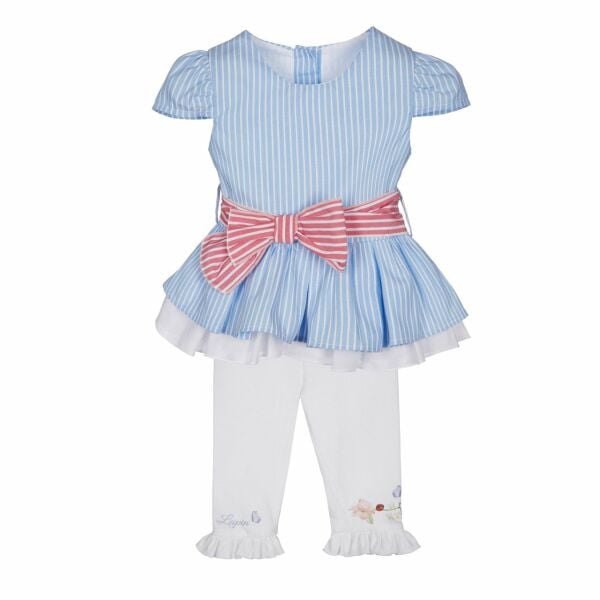 Fiyonklu Kuşaklı 2li Kız Çocuk Gömlek Tayt Set