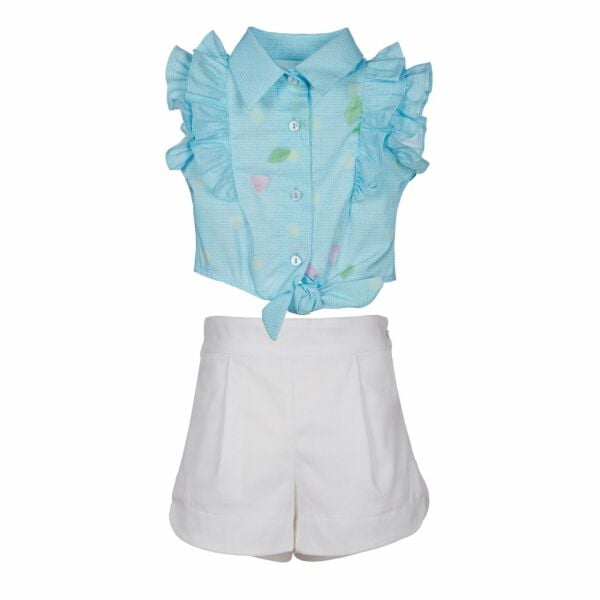 Bağlamalı 2li Kız Çocuk Gömlek Şort Set
