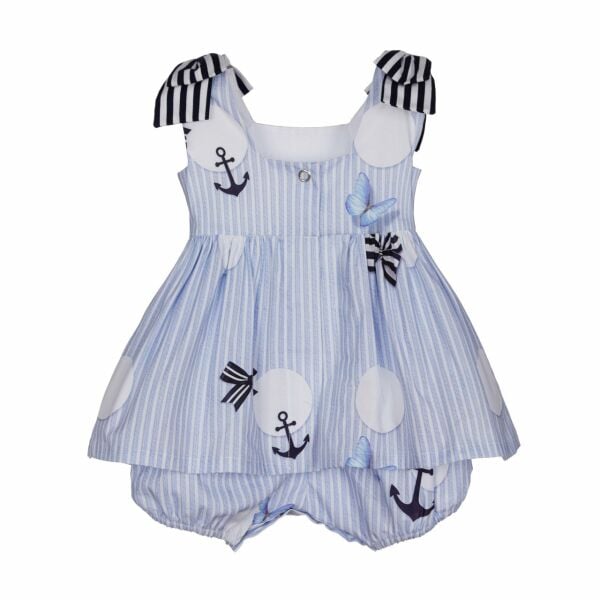 Çizgili Fiyonklu Kız Bebek Elbise Tulum