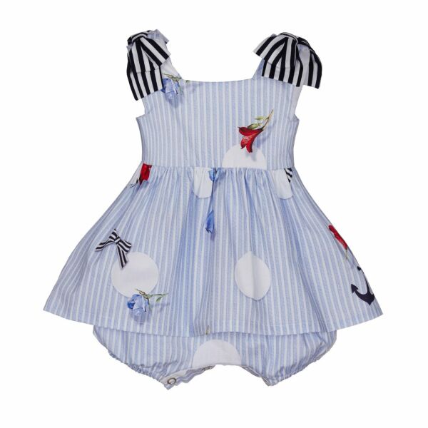 Çizgili Fiyonklu Kız Bebek Elbise Tulum