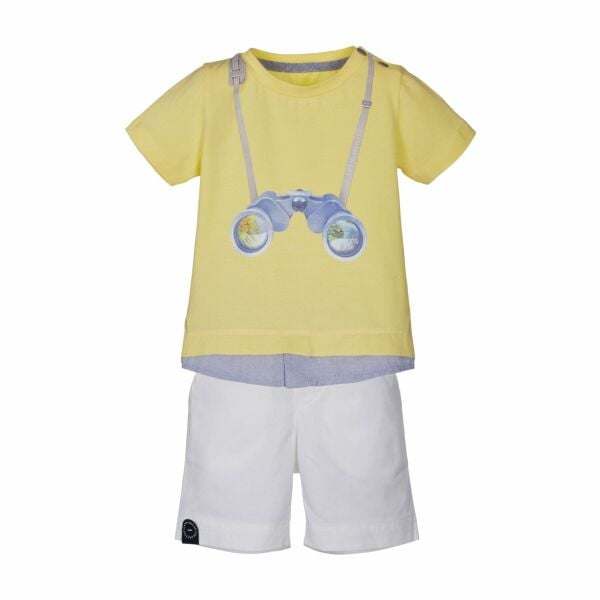 Gömlek Detaylı Dürbünlü 2li T-shirt Şort Set