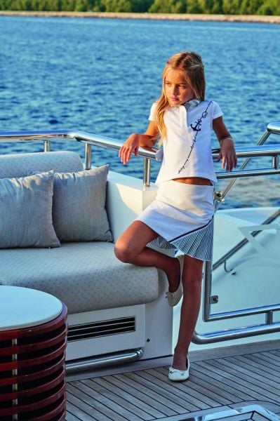 Denizci Temalı Polo Yaka Kız Çocuk T-shirt