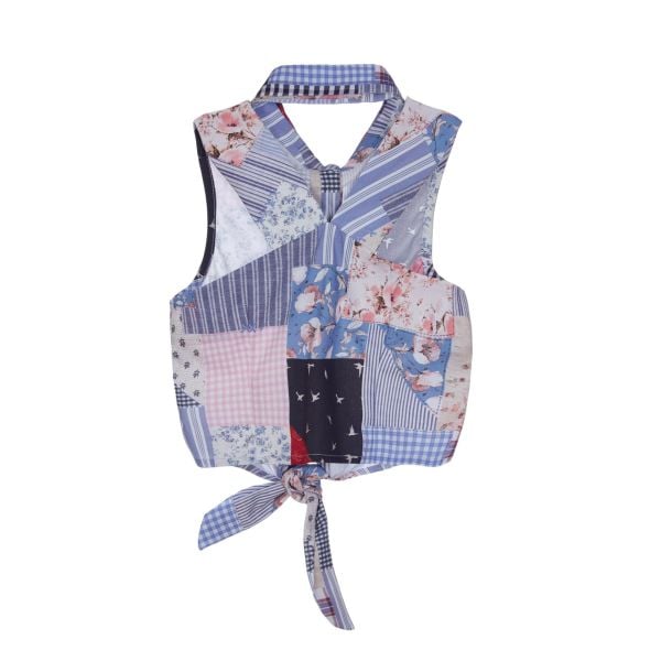 Sırt Dekolteli Patchwork Kız Çocuk Gömlek