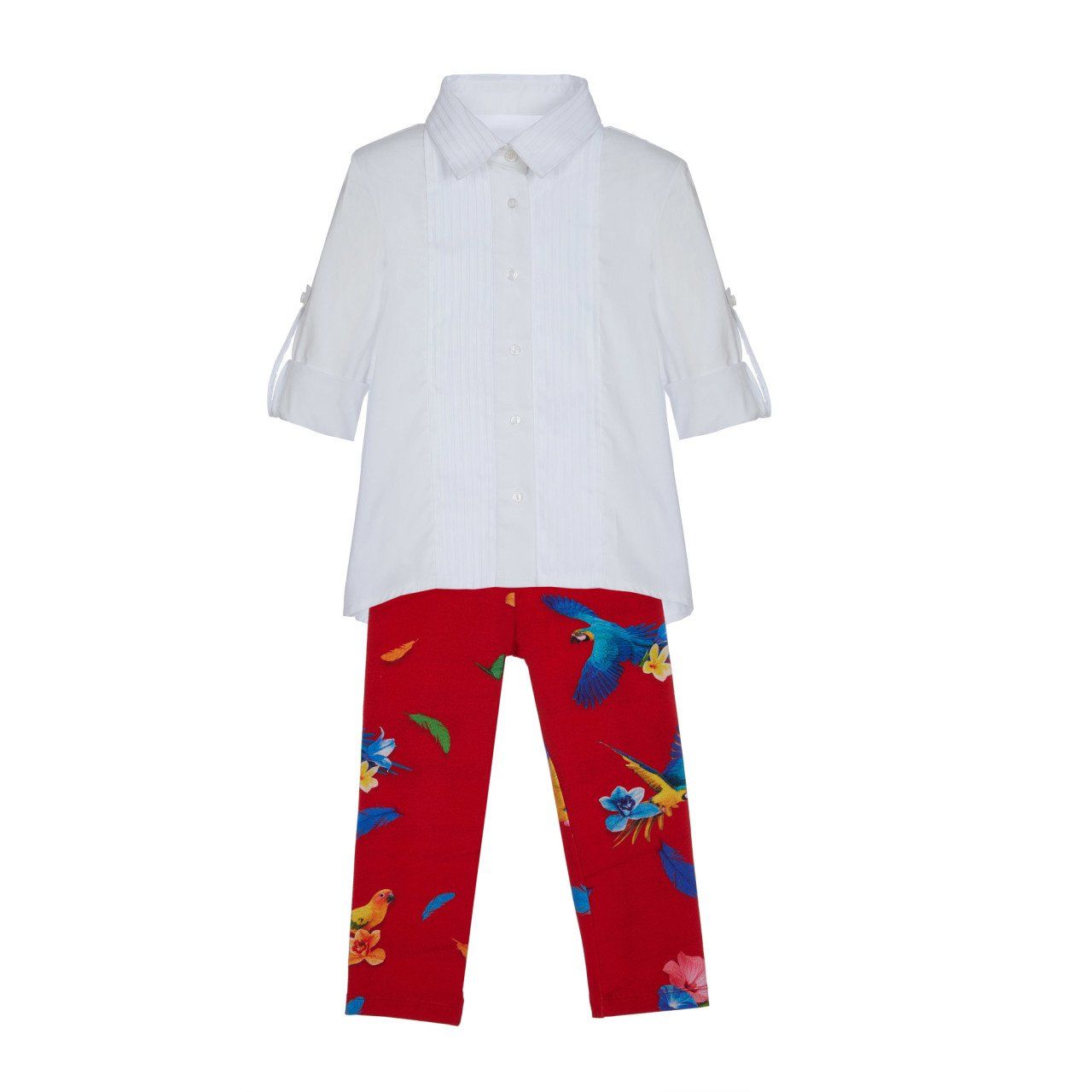 Renkli Kuş Baskılı 2li Kız Çocuk Gömlek Tayt Set
