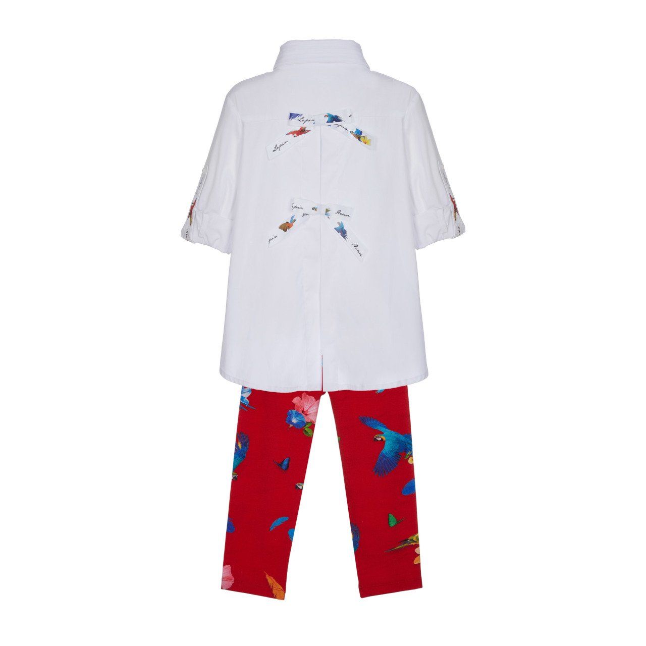Renkli Kuş Baskılı 2li Kız Çocuk Gömlek Tayt Set