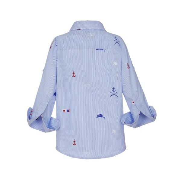 Denizci Temalı Çizgili Erkek Çocuk Gömlek