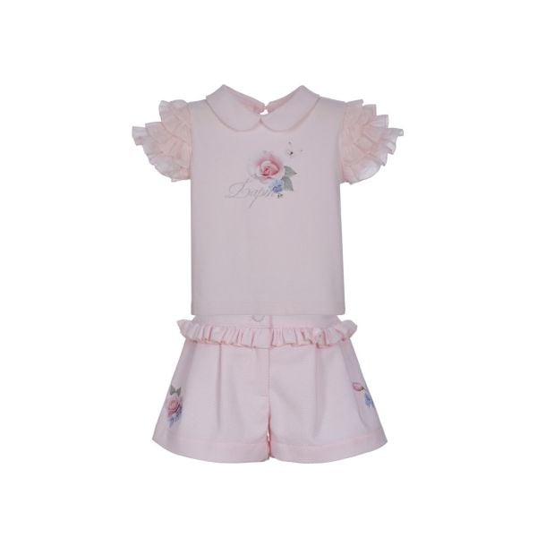 Fırfırlı Çiçekli 2li Kız Çocuk Bluz Şort Set