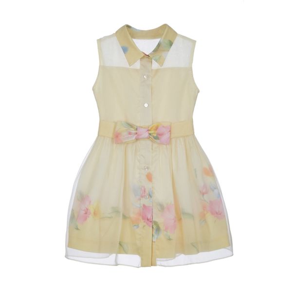 Tül Detaylı Çiçekli Kız Çocuk Elbise