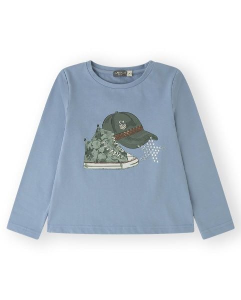 Canada House İşlemeli Mavi Kız Çocuk T-shirt